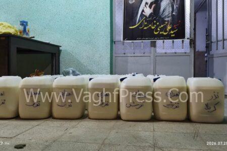 تحویل ۵۰۰ لیتر دوغ اهدایی مردم روستاهای تفرش و فراهان برای موکب بقاع متبرکه استان مرکزی در کاظمین
